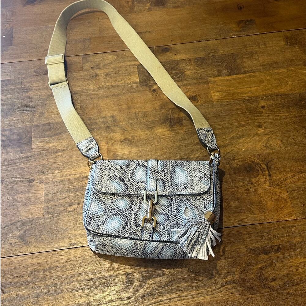 G.I.L.I. Leather Sporty Crossbody with Canvas Strap - Peach Python